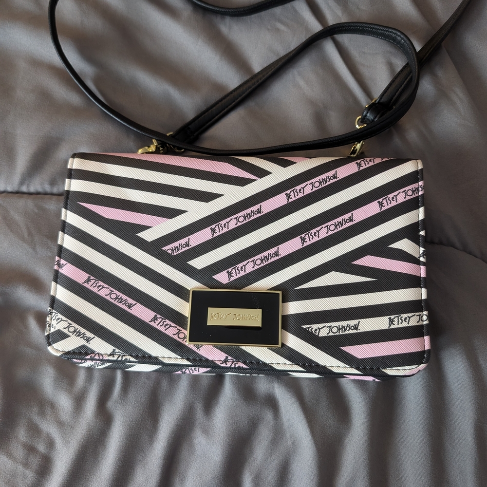 Betsey Johnson Black and Pink Striped Women's Bag